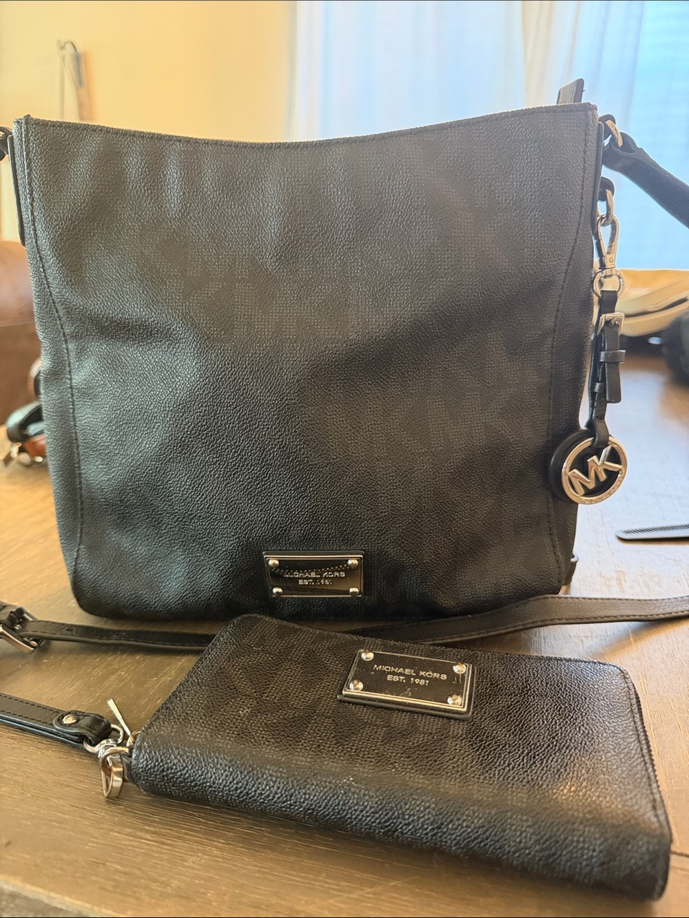Michael Kors Black Pebbled Leather Crossbody with Wristlet